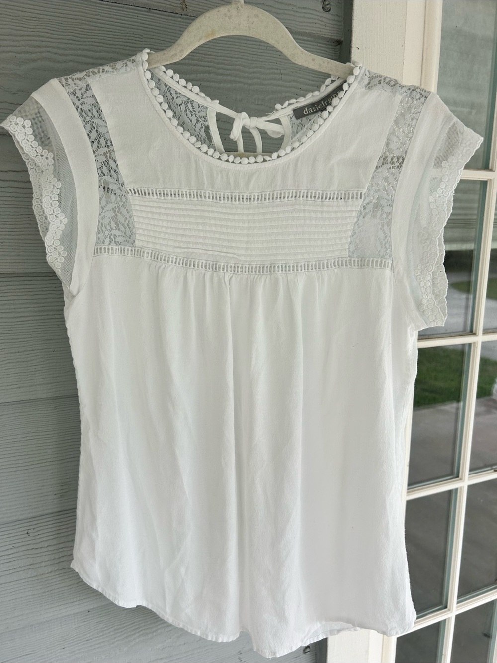 danielrainn M White Boho Chic Summer Lace Dressy Top Peasant Blouse Cap Sleeve